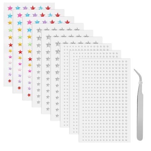 9 Blätter Glitzersteine Selbstklebend Glitzer Gesicht Sterne Runden Haar Gesichtsschmuck Zum Basteln Festival Gesicht Glitter Strass Steine Aufkleber​​ Für Damen Mädchen Zum Nagel Deko Party Make Up von Josojoou
