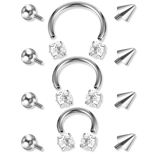 Josojoou 17pcs Septum Piercing 16g Septumringe Piercing Nase Titan Hufeisen Nasenpiercing Ring Silber Nasenringe Lippenpiercing Tragus Helix Innengewinde Mit Ersatzkugeln für Damen und Herren(6-10mm) von Josojoou