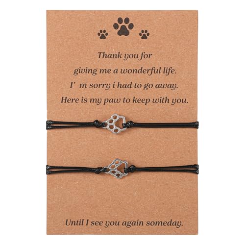 Josojoou 2er-Set Armband Damen Silber Pfotenabdruck Armbänder Verstellbares Pfote Armkettchen Erinnerungs Für Hunde Und Katzenliebhaber Trauergeschenke Verlust Eines Haustieres von Josojoou