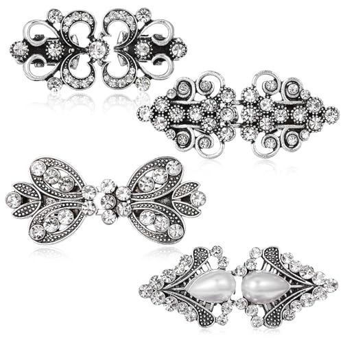 Josojoou 4 Stücke Vintage Cardigan Clip Pullover Clips Metall Strickjacke Clip Silber Kleiderklammer Schal Klammer Schalnadeln Cardigan Clip Kragen Kleid Clips Verschlüsse Für Damen Frauen Mädchen von Josojoou