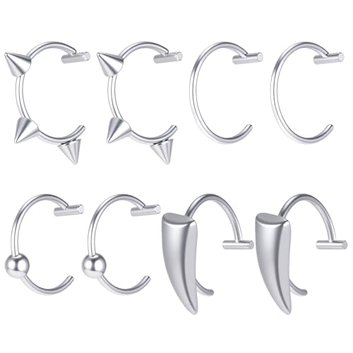 Josojoou 8 Stück Fake Piercing Nasenpiercing Nase Ring Aus Edelstahl Lippenpiercing Septum Piercings Verstellbarer Nicht Durchdringender Fake Piercings Schmuck Für Damen Und Herren (Silber) von Josojoou