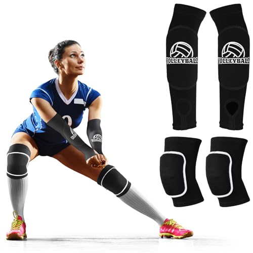 Jostift 2 Volleyball Armmanschetten Armschoner Damen + 2 Knieschoner Volleyball, Volleyball Arm Ärmel, Volleyball-Schutz, Volleyball Arm Guards Sleeve for Volleyball Training von Jostift