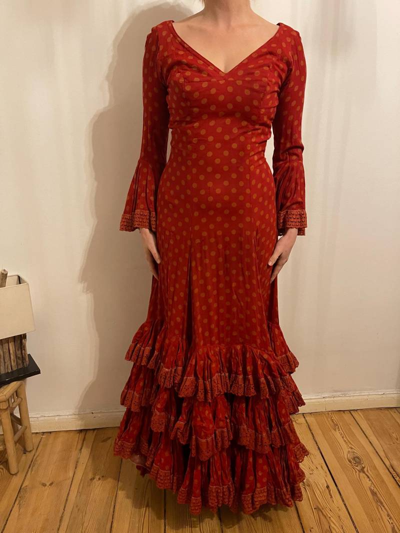 Flamenco 1950Er Jahre Kleid Salsa Mexiko Tupfen Gr. Small Flamenco 1950Er Jahre Kleid Salsa Mexiko Tupfen Gr. Small von JosuDeJosusVintagesh