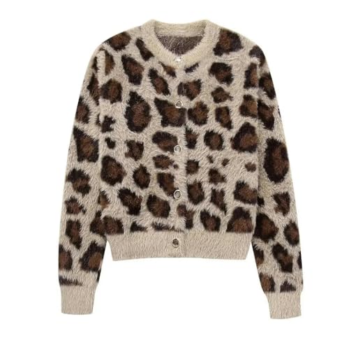 CLXLYU Damen Strickjacke Frauenpulloverjacke Leopardenmuster Modes Single Breasted Strickjacke Strick -Strickjacke Strickjacke-Leopard-M von JosuE