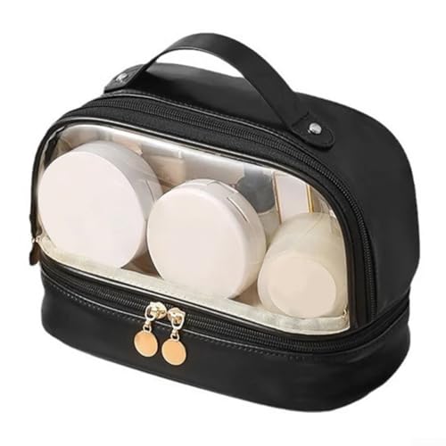 Jotekonoby Reise-Kulturbeutel, mehrere Fächer, Make-up-Aufbewahrungskoffer aus wasserabweisendem PU-Material für Damen, den täglichen Gebrauch und Reisen, Braun, Rosa, Schwarz, Wie abgebildet, Schwarz von Jotekonoby