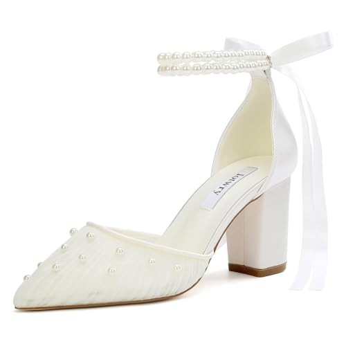 Jotwry Blockabsatz, Hochzeitsschuhe für die Braut, geschlossene Zehen, Perlenabsätze, Brautschuhe, Hochzeitsabsätze, Elfenbein, 39.5 EU Jotwry Blockabsatz, Hochzeitsschuhe für die Braut, geschlossene Zehen, Perlenabsätze, Brautschuhe, Hochzeitsabsätze, Elfenbein, 39.5 EU von Jotwry