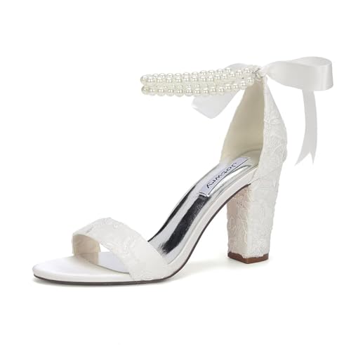 Jotwry High Block Heel Wedding Sandals Open Toe Wedding Shoes for Bride Pearl Bridal Heels, Elfenbeinfarbene Spitze, 37.5 EU Jotwry High Block Heel Wedding Sandals Open Toe Wedding Shoes for Bride Pearl Bridal Heels, Elfenbeinfarbene Spitze, 37.5 EU von Jotwry