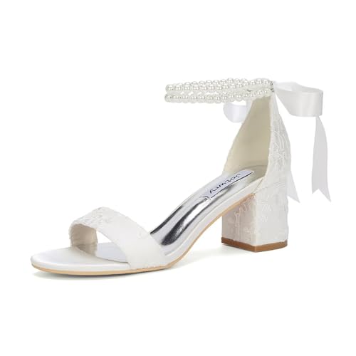 Jotwry Pearl Heels Hochzeitsschuhe für die Braut, Blockabsatz, Hochzeitssandalen, offener Zehenbereich, Brautschuhe, Elfenbeinfarbene Spitze, 38.5 EU Jotwry Pearl Heels Hochzeitsschuhe für die Braut, Blockabsatz, Hochzeitssandalen, offener Zehenbereich, Brautschuhe, Elfenbeinfarbene Spitze, 38.5 EU von Jotwry