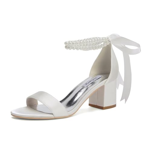 Jotwry Pearl Heels Hochzeitsschuhe für die Braut, Blockabsatz, Hochzeitssandalen, offener Zehenbereich, Brautschuhe, Elfenbeinfarbenes Satin, 39 EU Jotwry Pearl Heels Hochzeitsschuhe für die Braut, Blockabsatz, Hochzeitssandalen, offener Zehenbereich, Brautschuhe, Elfenbeinfarbenes Satin, 39 EU von Jotwry