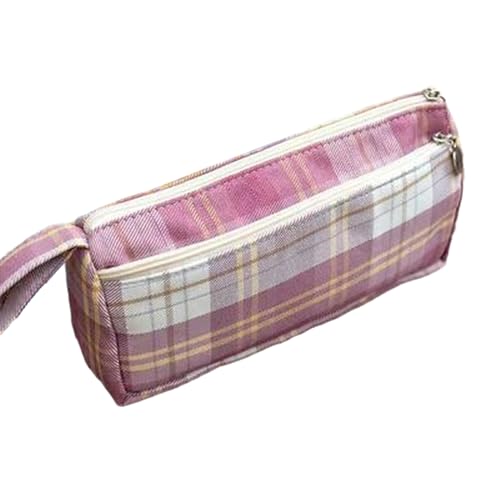 Japanisches Federmäppchen mit minimalistischem Karomuster, Segeltuch, Arbeitsbedarf, Bürobedarf, Schreibwaren-Tasche, Himbeer-Schwarztee von Joucien