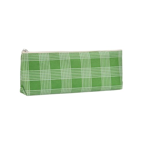 Joucien 2 Stück – einfache, personalisierte, wasserdichte Schüler-Schreibwaren-Bleistifttasche mit Gitterstreifen, mehrere Bleistift-Aufbewahrungstasche, grüne Streifen von Joucien