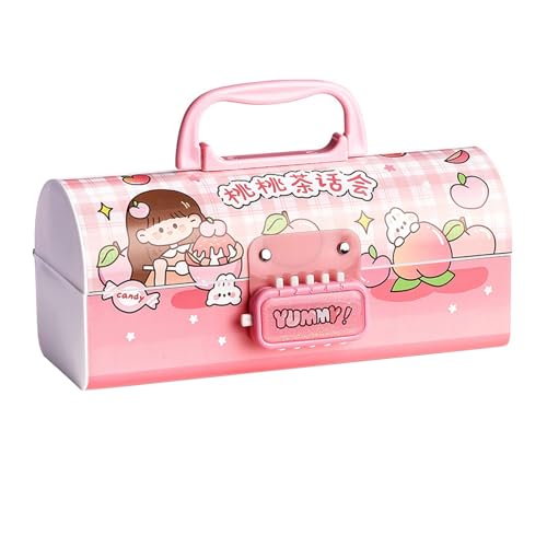 Joucien Doppelschichtiges Federmäppchen mit großer Kapazität mit Passwortsperre, multifunktionales Federmäppchen für Studenten, tragbare Federmappe – Teeparty von Joucien