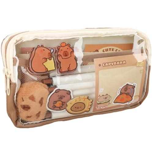 Joucien Einfache und transparente koreanische Version Mädchen Federmäppchen Grundschule Schreibwaren Bleistift Aufbewahrungsbox – Kaffeefarben von Joucien