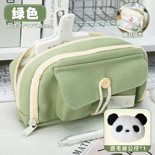 Joucien Einfaches und personalisiertes Federmäppchen für männliche und weibliche Studenten, koreanische Schreibwaren-Bleistift-Aufbewahrungstasche, Grün + Puppe von Joucien