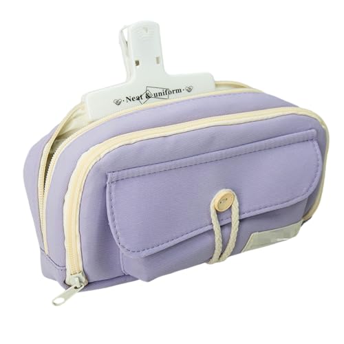 Joucien Einfaches und personalisiertes Federmäppchen für männliche und weibliche Studenten, koreanische Schreibwaren-Bleistift-Aufbewahrungstasche – Lila + großer Clip von Joucien
