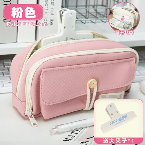 Joucien Einfaches und personalisiertes Federmäppchen für männliche und weibliche Studenten, koreanische Version, Schreibwaren-Bleistift-Aufbewahrungstasche, rosa + magnetischer großer Clip von Joucien