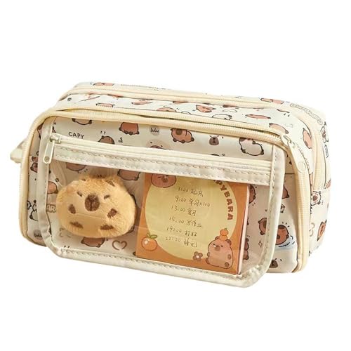 Joucien Federmäppchen mit Cartoon-Motiv, transparent, für die Grundschule, Schreibwaren, Bleistift-Aufbewahrungstasche – Delfin + 10 Aufkleber + Puppe von Joucien