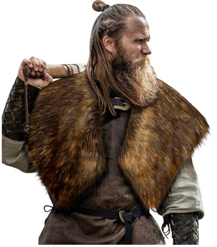 Joukavor Wikinger Kunstfellkragen Schulterumhang Schal Wrap Ritter Krieger Kostüm Herren (B-Gelb) von Joukavor