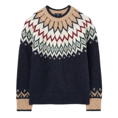 Joules Damen Etta Ballon-Ärmel Fairisle Strickwaren, Navy Tan, 42 von Joules