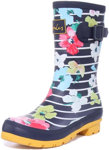 Joules Damen Molly Welly Gummistiefel, Black Stripe Floral, 43 EU von Joules