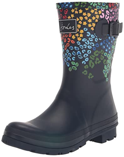 Joules Damen Molly Welly Gummistiefel, Marineblau mit Floralem Leopardenmuster, 36 EU Weit von Joules