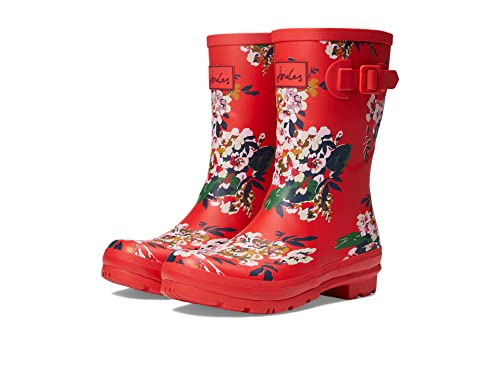 Joules Damen Molly Welly Gummistiefel, Rot Blumenmuster, 43 EU Weit von Joules