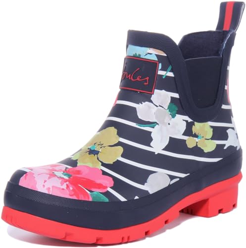 Joules Damen Wellibob Gummistiefel, Blue Stripe Floral, 43 EU von Joules