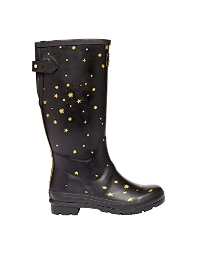 Joules Damen Welly-print Kniehohe Stiefel, Schwarze Sterne, 37 EU Weit von Joules