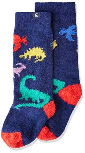 Joules Jungen Fleece Socks, Breathable and Super Soft Fluffy-Navy All Over Dino, L von Joules
