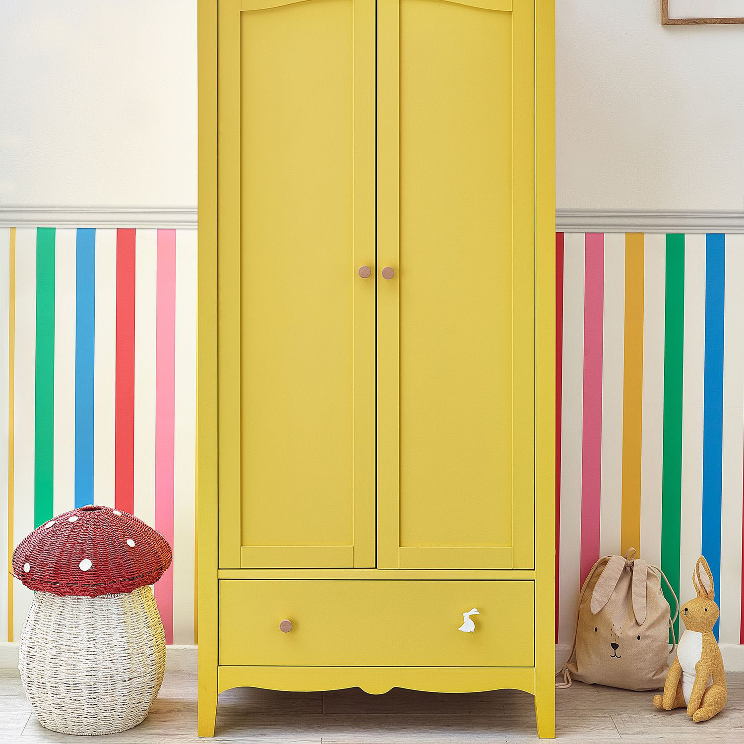 Joules Vliestapete "Country Critters Chunky Stripe White / Rainbow" Motiv glatt Motiv von Joules