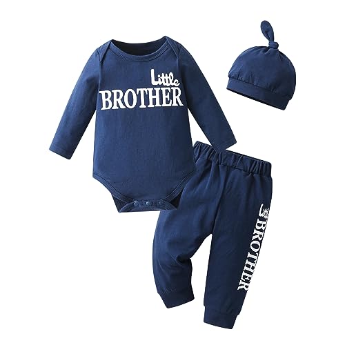 Joureker Baby Junge Kleidung Brief drucken lange Ärmel Strampler + Hosen + Hut 3Pcs Set, Blau, 3-6 Monate von Joureker