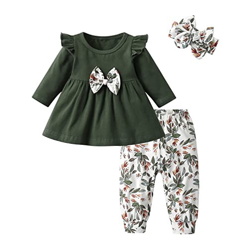 Joureker Baby Mädchen Kleidung Langarm Ruffle Tops und Floral gedruckt Hosen Kleinkind Baby Mädchen Outfits Sets, Grün, 6-9 Monate von Joureker