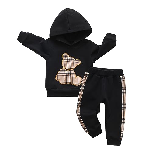 Joureker Kleinkind Baby Junge Mädchen Kleidung Bär Muster Langarm Hoodie Top + Hose Outfits Sets, Schwarz, 6-9 Monate von Joureker