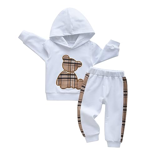 Joureker Kleinkind Baby Junge Mädchen Kleidung Bär Muster Langarm Hoodie Top + Hose Outfits Sets, Weiß, 9-12 Monate von Joureker
