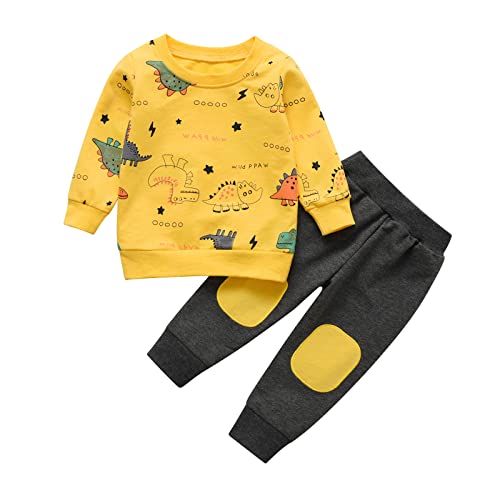 Joureker Kleinkind Baby Jungen Kleidung Sets Dinosaurier gedruckt Langarm Tops und Hosen Outfits, Gelb, 18-24 Monate von Joureker
