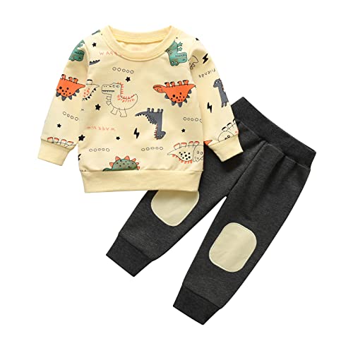 Joureker Kleinkind Baby Jungen Kleidung Sets Dinosaurier gedruckt Langarm Tops und Hosen Outfits, Gelb, 2-3 Jahre von Joureker