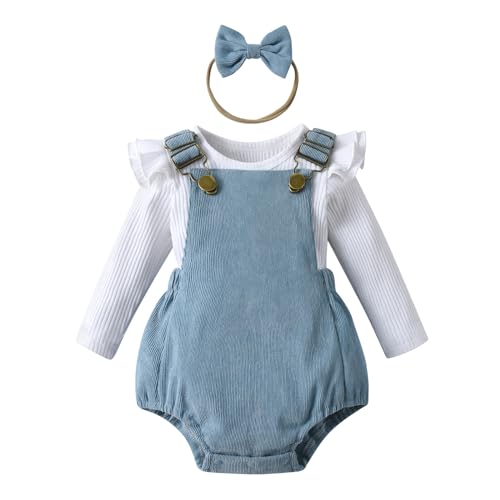 Joureker Neugeborenes Baby Mädchen Kleidung Set lange Ärmel Tops Suspender Strampler Outfit Set, Blau, 6-9 Monate von Joureker