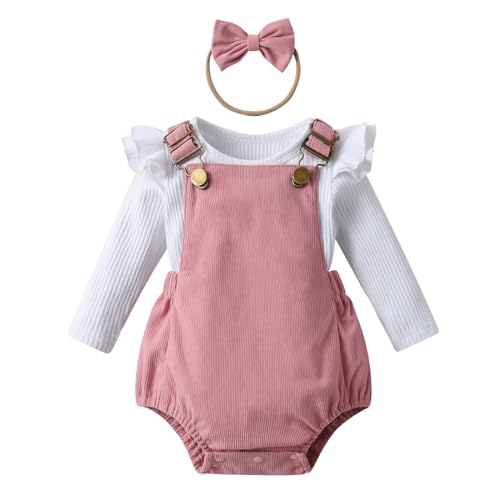Joureker Neugeborenes Baby Mädchen Kleidung Set lange Ärmel Tops Suspender Strampler Outfit Set, Rosa, 3-6 Monate von Joureker