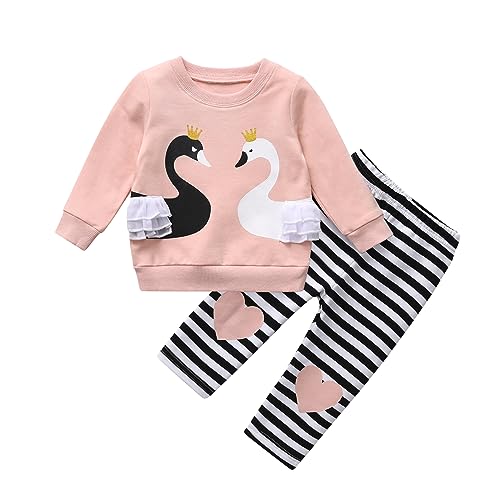 Kleinkind Baby Mädchen Outfit Set Schwan Print Tops + Hosen 2Pcs für Baby Mädchen Kleidung, Rosa, 2-3 Jahre von Joureker