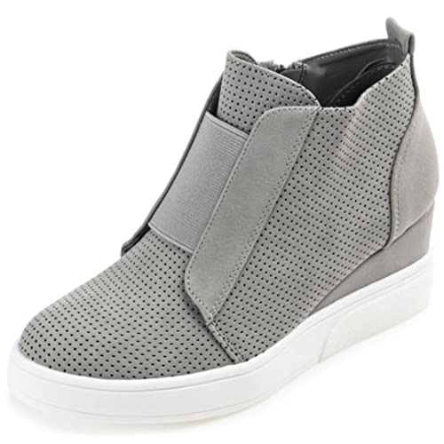 Journee Collection Clara Comfort Damen-Sneaker mit Keilabsatz und runden Zehen und perforierten Details, GRAU, 36 EU von Journee Collection