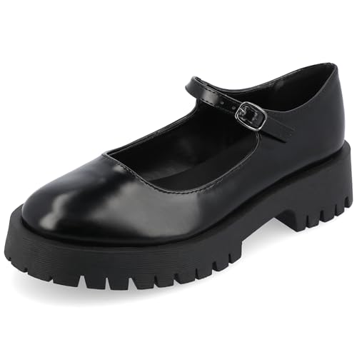 Journee Collection Damen Kamie Mary Jane Flat, Schwarz, 38.5 EU Weit von Journee Collection