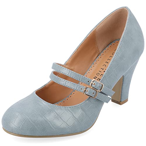 Journee Collection Damen Olina Classic Mary Jane Pumps mit T-Riemen und Schnallenverschluss, Marineblau, 38 EU von Journee Collection