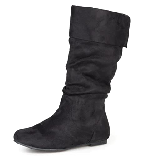 Journee Collection Damen-Stiefel, normale Größe und breite Wade, mittelhoch, Microsuede, Schwarz (breite Waden)., 43 EU von Journee Collection