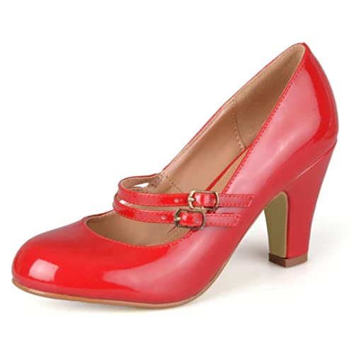 Journee Collection Damen Wendy Heels Classic Round Toe Mary Jane Pumps mit Doppelriemen, Rotes Lackleder, 42 EU von Journee Collection