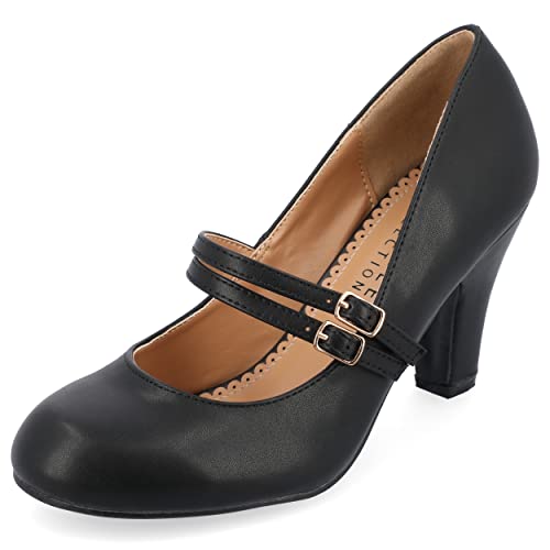 Journee Collection Damen Wendy Heels Klassische Mary Jane Pumps mit doppeltem Riemen, Lack- oder Matt-Finish, Schwarz matt, 38 EU von Journee Collection