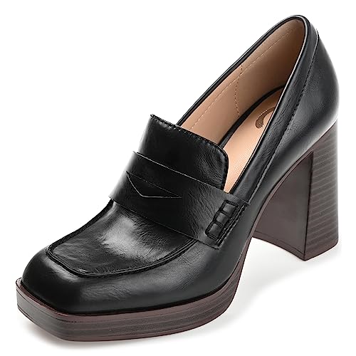 Journee Collection Ezzey Damen-Pumps mit mittlerem und breitem Absatz und quadratischem Zehenbereich, Schwarz, 44 EU von Journee Collection