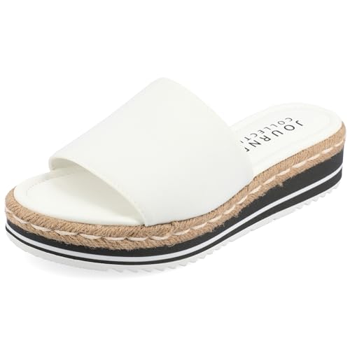 Journee Collection Rosey Damen-Sandale mit weichem Obermaterial aus Stoff und geflochtenen Espadrille-Details, Weiss/opulenter Garten, 39 EU von Journee Collection