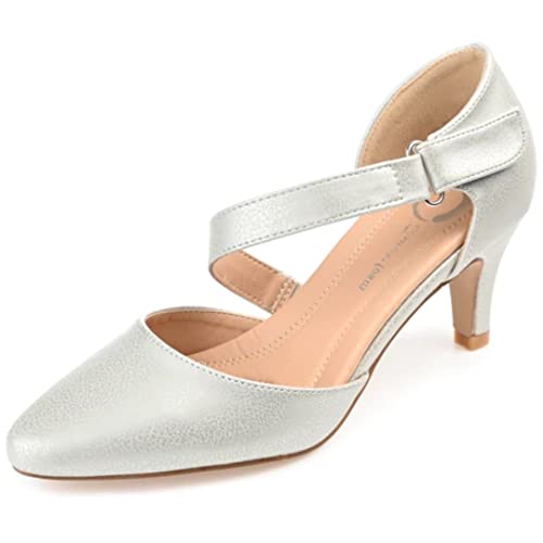 Journee Collection Tillis Damen-Pumps mit spitzem Zehenbereich und Crossover-Riemen und Tru Comfort Schaumstoff-Einlegesohle, silber, 39 EU von Journee Collection