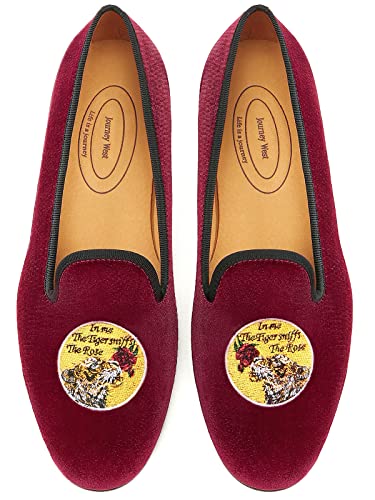 Journey West Herren Vintage Samt Loafer mit Stickerei Loafers Herren Smoking Slippers Herren Schwarz/Rot/Blau, Tiger Rose, Burgunderrot, 41 1/3 EU Journey West Herren Vintage Samt Loafer mit Stickerei Loafers Herren Smoking Slippers Herren Schwarz/Rot/Blau, Tiger Rose, Burgunderrot, 41 1/3 EU von Journey West