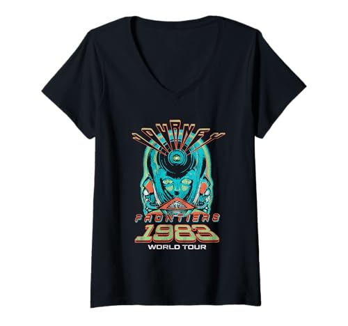 Damen Journey Front and Back Frontiers 1983 Tour Vintage Band T-Shirt mit V-Ausschnitt Damen Journey Front and Back Frontiers 1983 Tour Vintage Band T-Shirt mit V-Ausschnitt von Journey